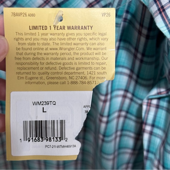 Wrangler Western Shirt Turquoise Plaid Snap Front Long Sleeve Men’s Large Cowboy - Picture 6 of 16